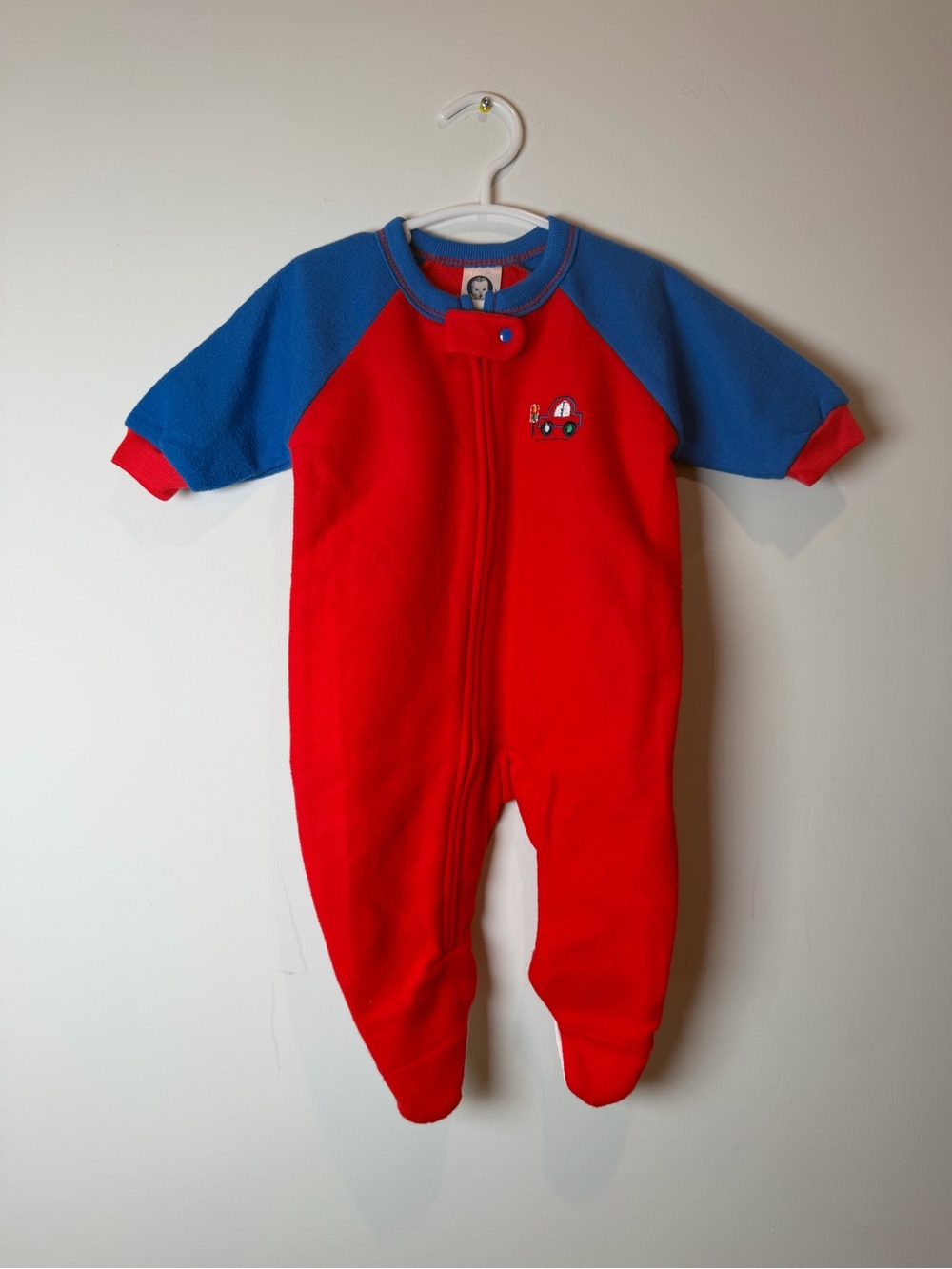 Gerber Red and Blue Fleece Footed One-Piece with Car Embroidery 6M Baby